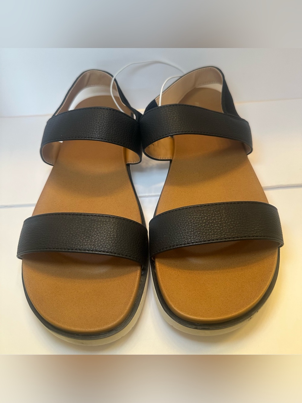 NWT - Violet & Red - Black Dual Strap Design with a Slingback Strap Flat Sandals